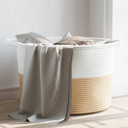 Tvättkorg beige och vit Ø55x36 cm bomull