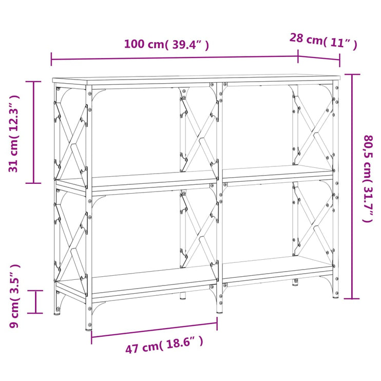 Avlastningsbord rökfärgad ek 100x28x80,5 cm konstruerat trä