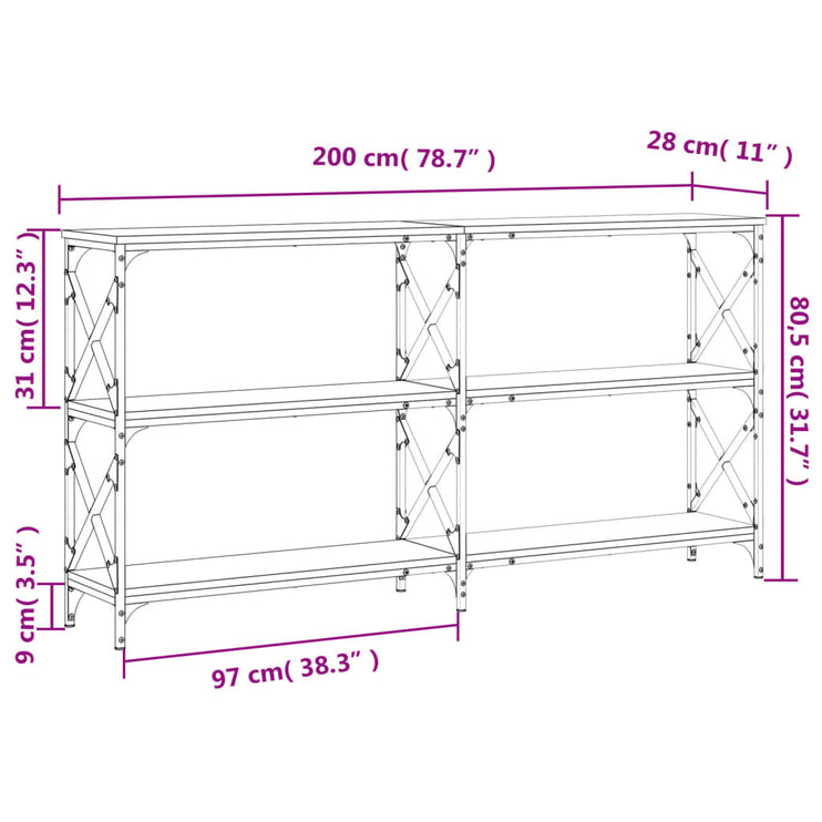 Avlastningsbord rökfärgad ek 200x28x80,5 cm konstruerat trä