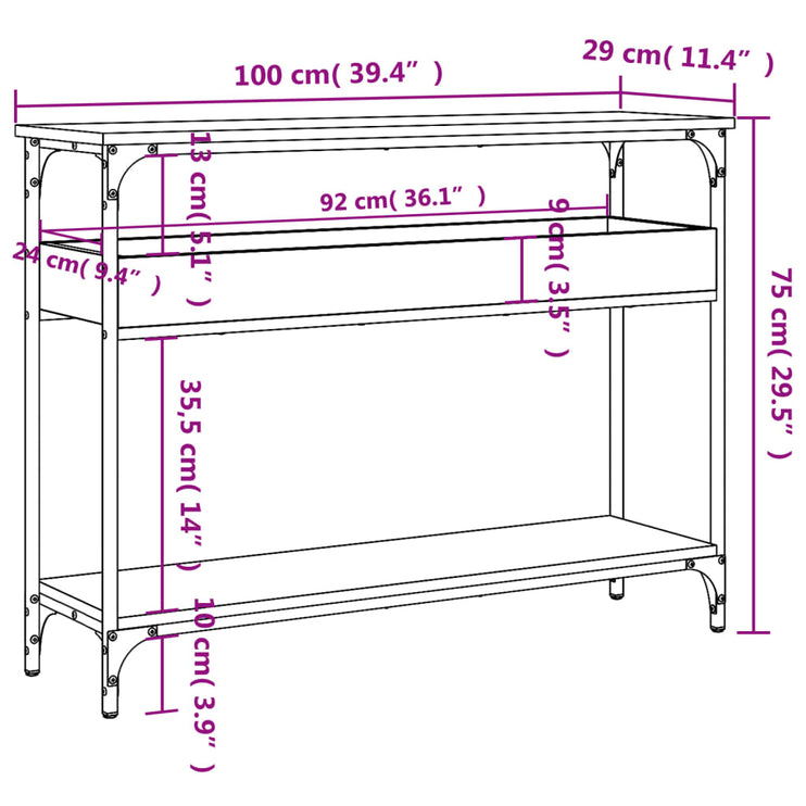 Avlastningsbord med hylla sonoma-ek 100x29x75cm konstruerat trä