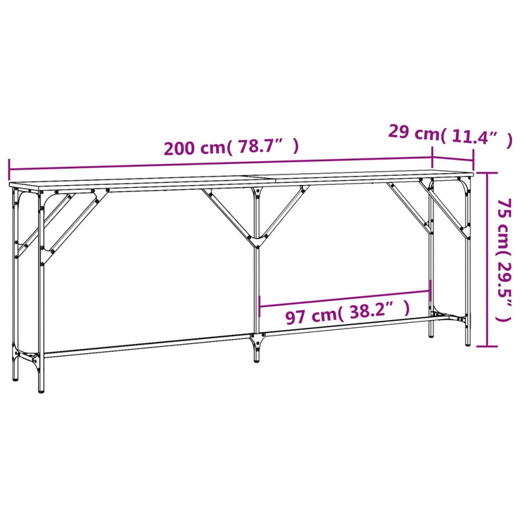 Avlastningsbord rökfärgad ek 200x29x75 cm konstruerat trä