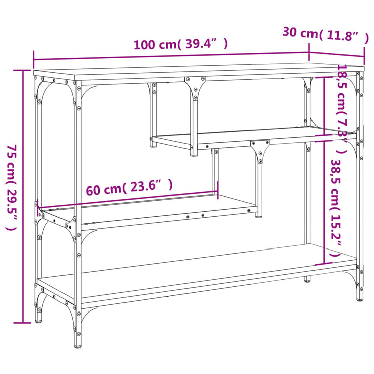 Avlastningsbord rökfärgad ek 100x30x75 cm konstruerat trä