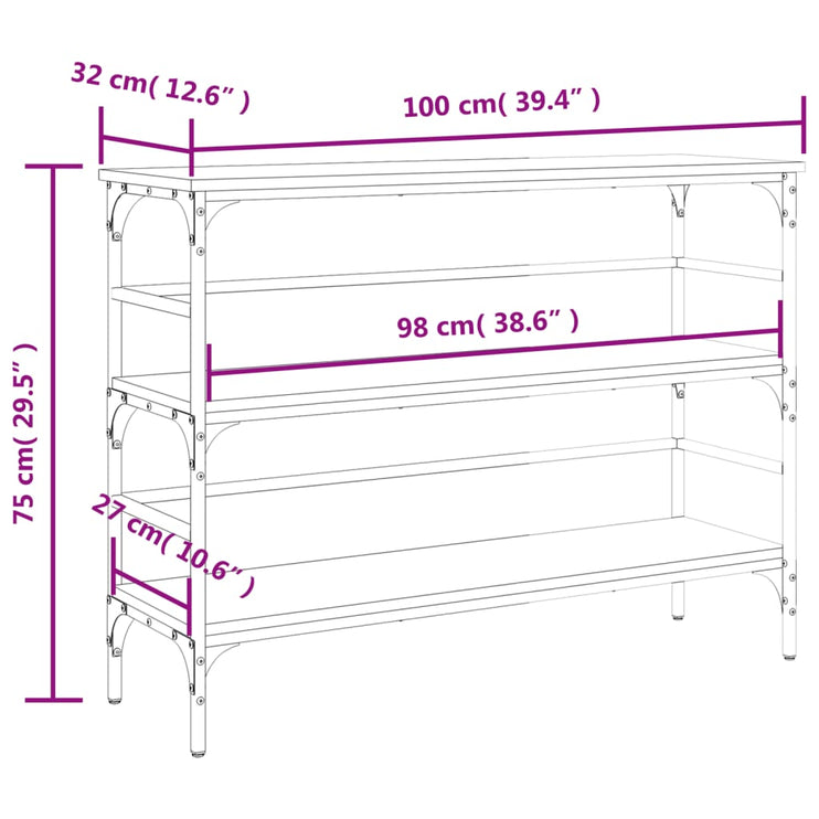 Avlastningsbord sonoma-ek 100x32x75 cm konstruerat trä