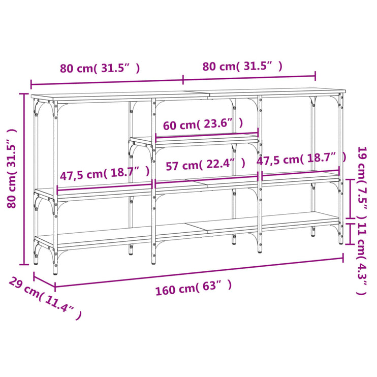 Avlastningsbord sonoma ek 160x29x80 cm konstruerat trä