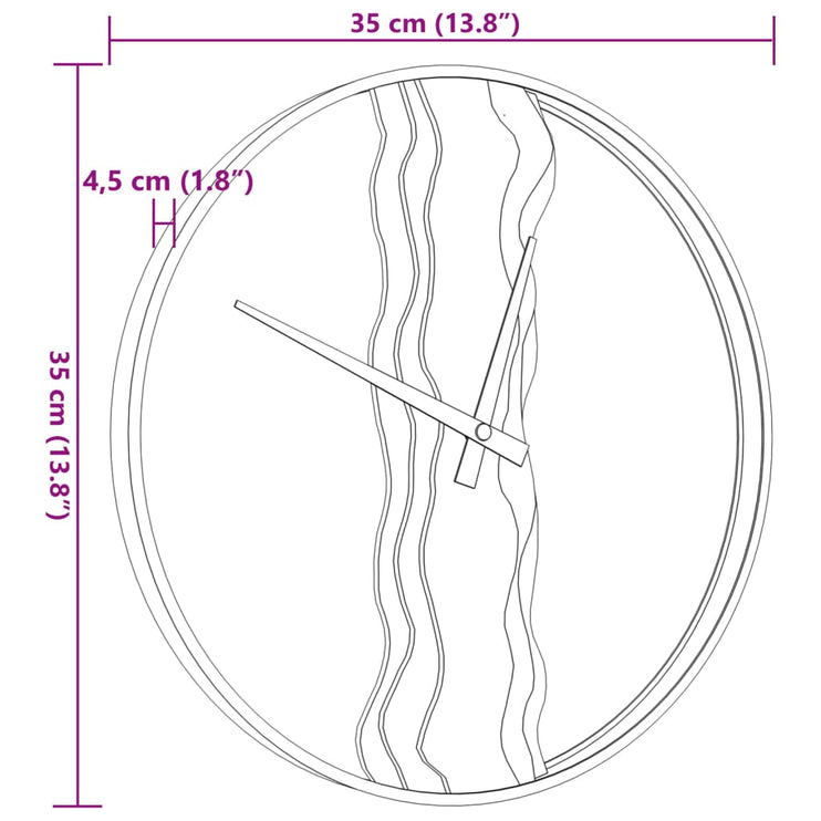 Väggklocka brun Ø35 cm järn och ekträ