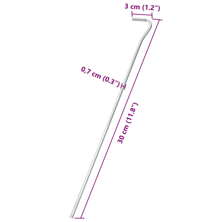 Tältpinnar 50 st 30 cm Ø7 mm galvaniserat stål