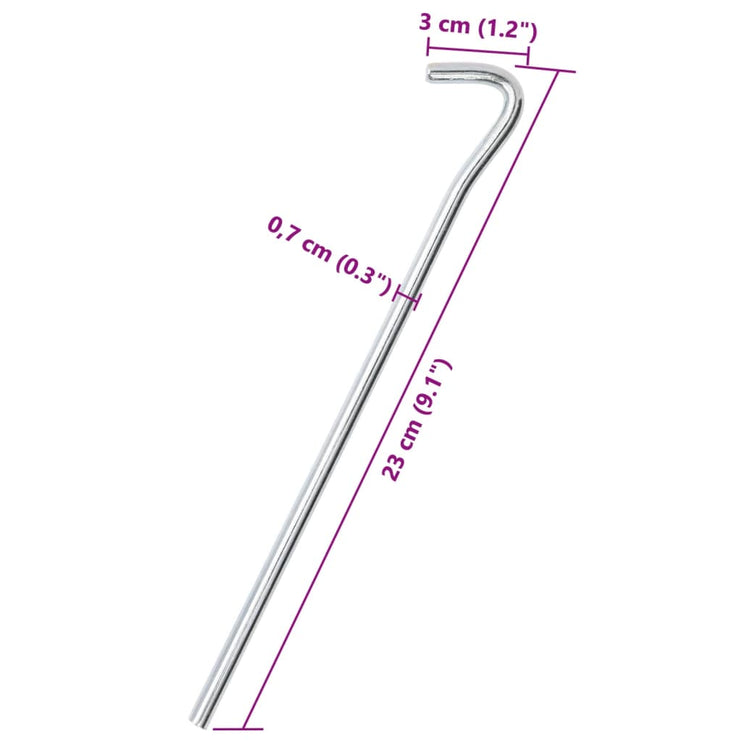 Tältpinnar 50 st 23 cm Ø7 mm galvaniserat stål