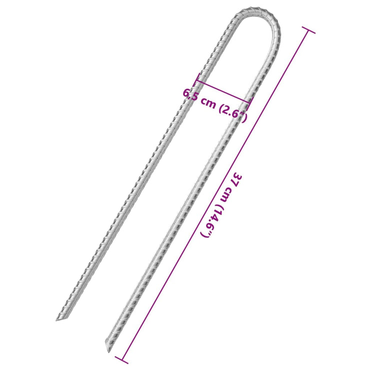 Tältpinnar 6 st U-formade 37 cm Ø10 mm galvaniserat stål