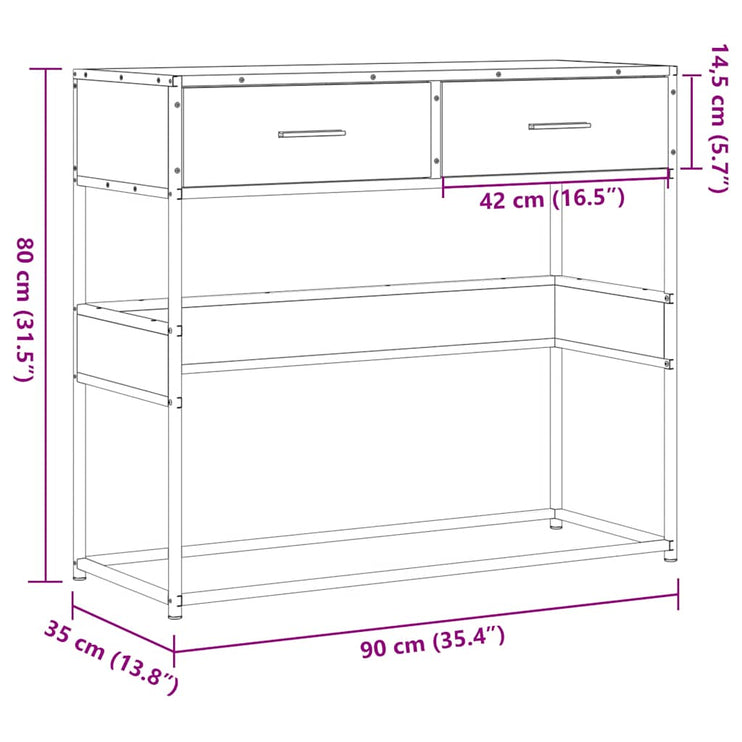 Avlastningsbord sonoma-ek 90x35x80 cm konstruerat trä