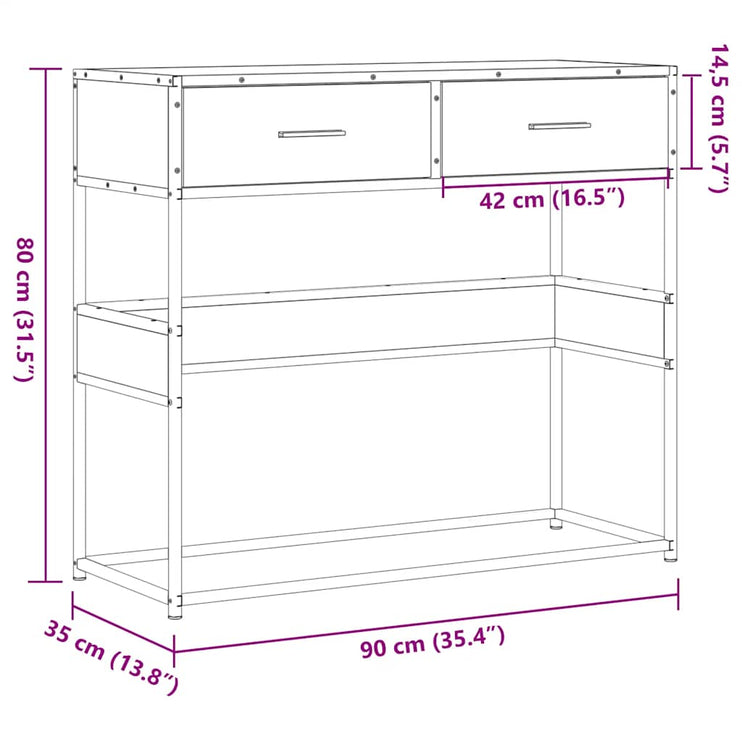 Avlastningsbord rökfärgad ek 90x35x80 cm konstruerat trä