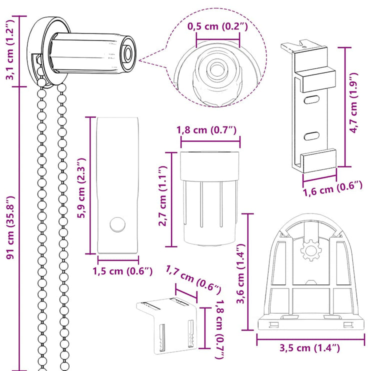 Rullgardinsfästen 19 delar 18 mm