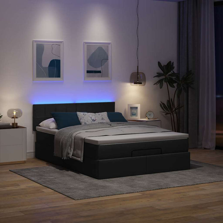 Ottoman säng med madrass och LED-lampor svart 140x190 cm tyg