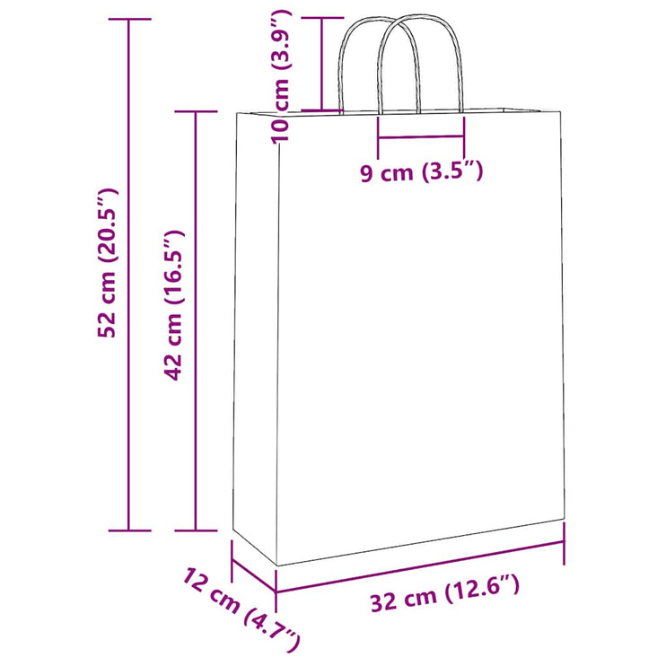 Kraftpapperspåsar 50 st med handtag brun 32x12x42 cm