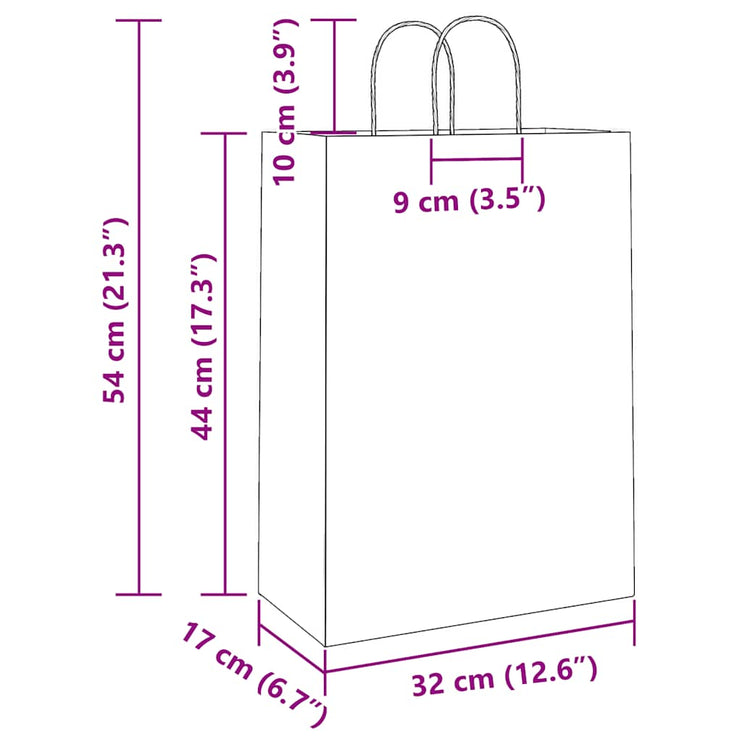 Kraftpapperspåsar 50 st med handtag brun 32x17x44 cm