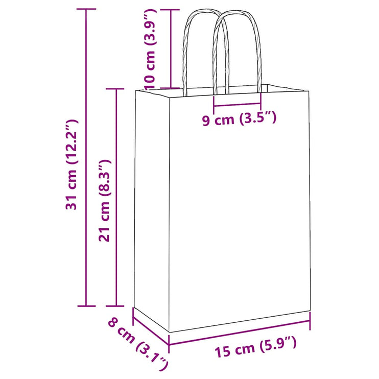 Kraftpapperspåsar 250 st med handtag brun 15x8x21 cm