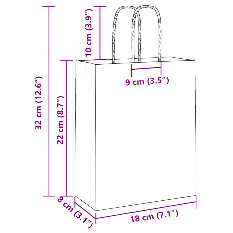 Kraftpapperspåsar 250 st med handtag brun 18x8x22 cm