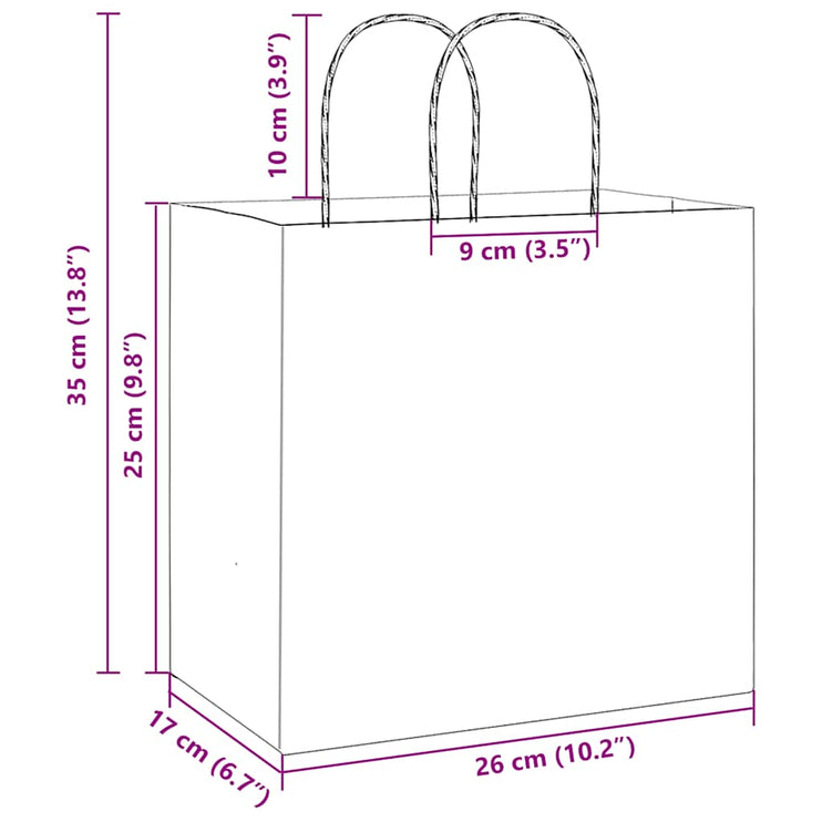 Kraftpapperspåsar 250 st med handtag brun 26x17x25 cm