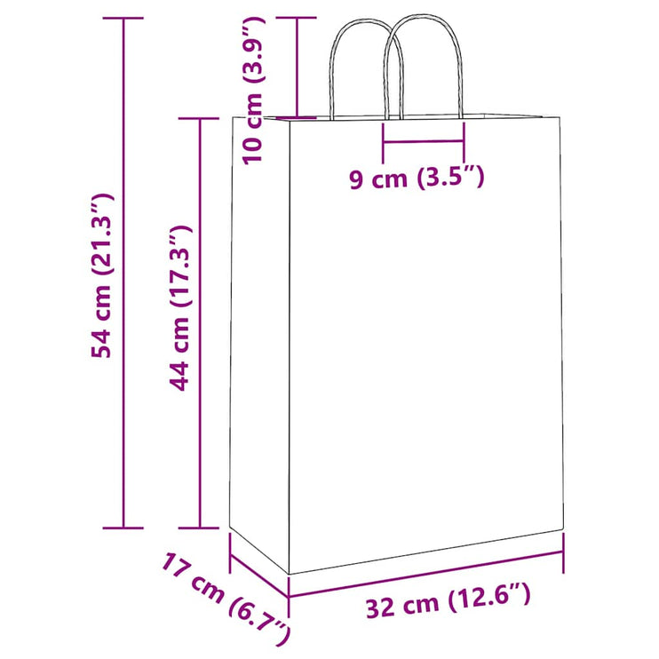 Kraftpapperspåsar 250 st med handtag vit 32x17x44 cm