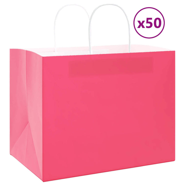 Kraftpapperspåsar 50 st med handtag rosa 32x22x24 cm