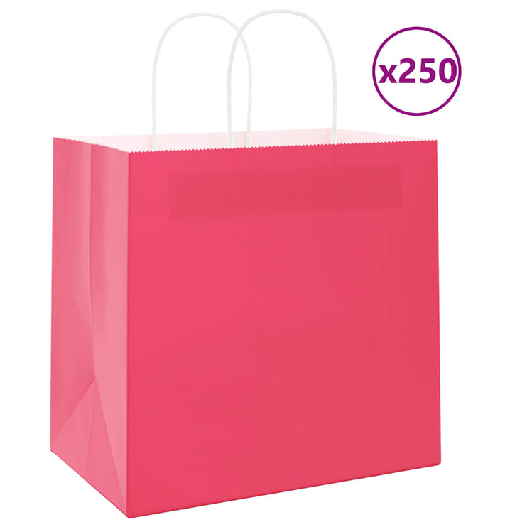 Kraftpapperspåsar 250 st med handtag rosa 26x17x25 cm