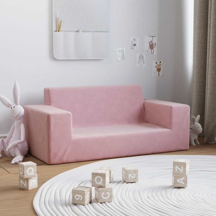 Barnsoffa 2-sits rosa mjuk plysch