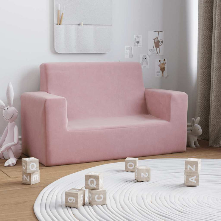 Barnsoffa 2-sits rosa mjuk plysch