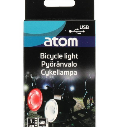 Atom Fram och bakljus för cykel laddensbara