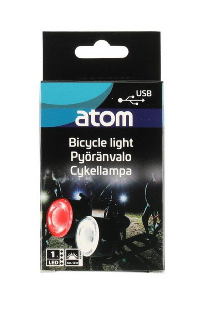 Atom Fram och bakljus för cykel laddensbara