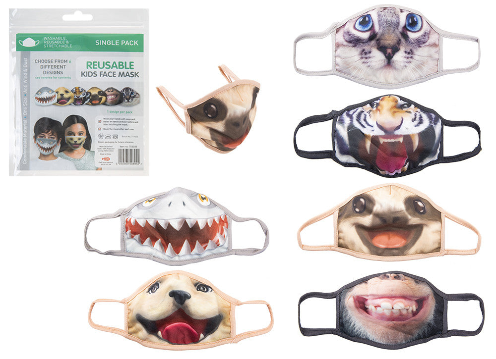 Ansiktsmask  för barn - 6 olika djurmotiv - återanvändbar